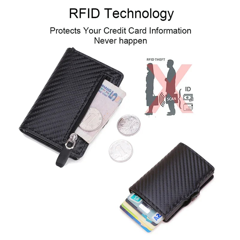 RFID Blocking Credit Card Holder Clutch Bag Men Luxury Brand Bag Card Wallet Carbon Fiber Leather Business Bank Cardholder Case