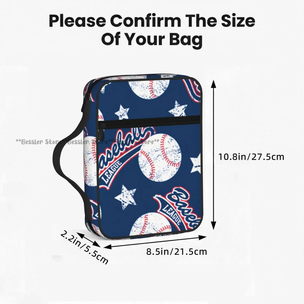 Bible Cover Carrying Book Case Church Bag Baseball Stars Bible Protective with Handle Zipper Pocket Tablet Handbag