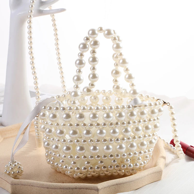 Women's Fashionable Crossbody Bag Hand-Woven Pearl Beaded Shoulder Trendy High-Quality Noble Hand Bill Carrier