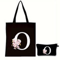 Cherry Blossom Initials Alphabet Cosmetic Bags Women Vintage Floral Letter A-Z Handbag Fashion Girl Makeup Bag Shoulder Bags Set