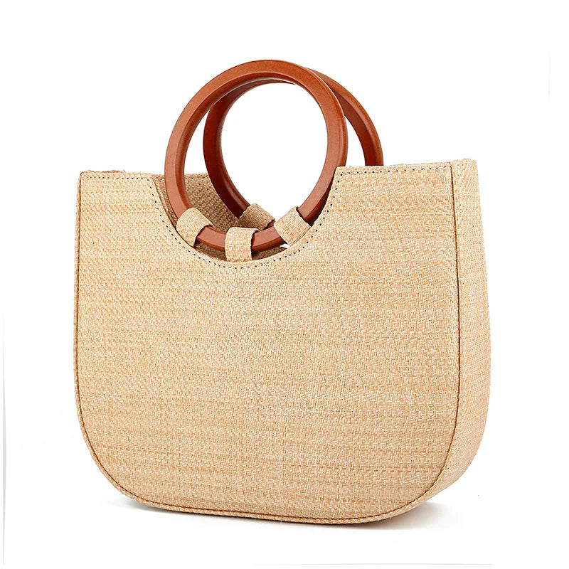 Women's Beach Bag Hand-held Straw Semi-round Hand Bag Holiday Woven Bag