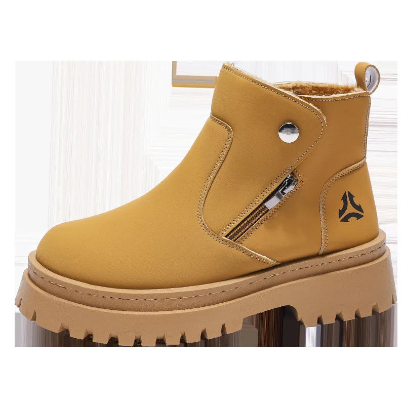 Men High-top Shoes Outdoor Waterproof Leather Boot Fashion Casual Ankle Boot Thicke Plush Warm Winter Boots for Men Botas Hombre