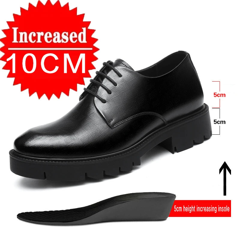 Men's Leather Elevator Shoes Invisible Height Increase 10CM 8CM Brogue Leather Shoes Men Black Formal Groom Wedding Shoes