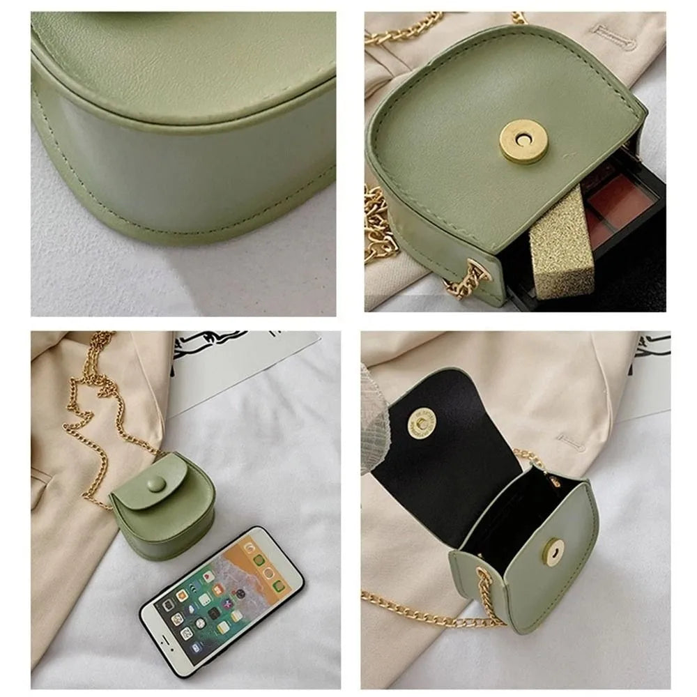 PU Leather Small Bag Coin Purse Wallet Card Holder Mini Saddle Bag Chain Crossbody Bag Women Shoulder Bag Female Handbag