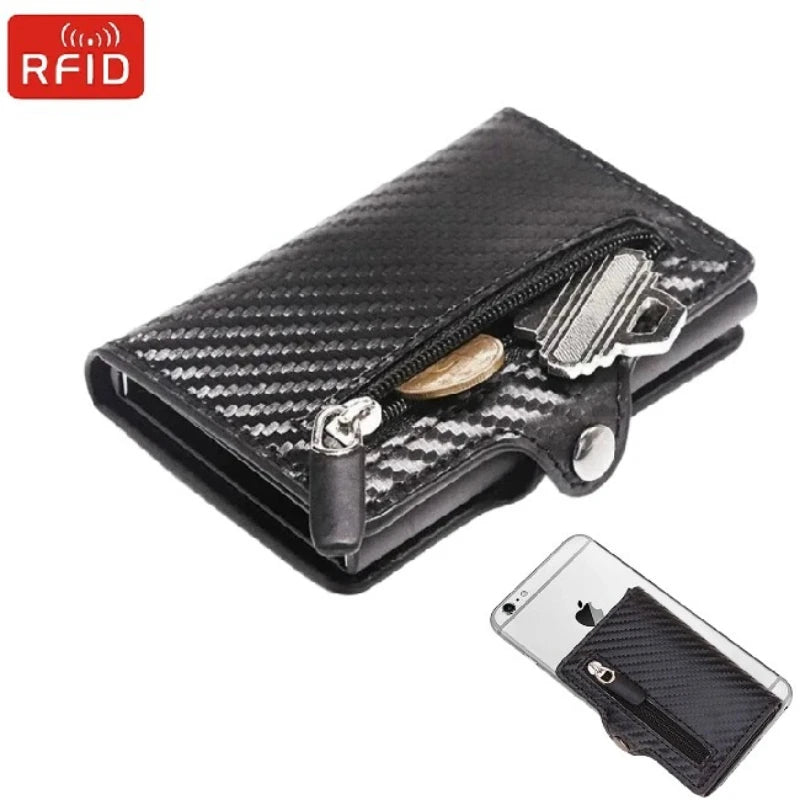 RFID Blocking Credit Card Holder Clutch Bag Men Luxury Brand Bag Card Wallet Carbon Fiber Leather Business Bank Cardholder Case