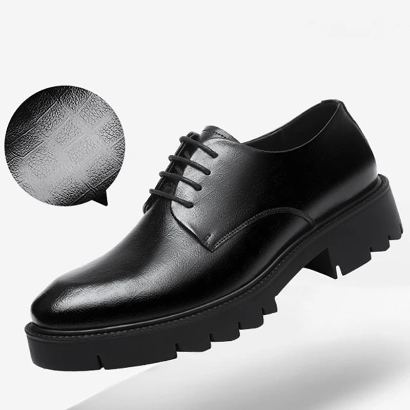 Men's Leather Elevator Shoes Invisible Height Increase 10CM 8CM Brogue Leather Shoes Men Black Formal Groom Wedding Shoes