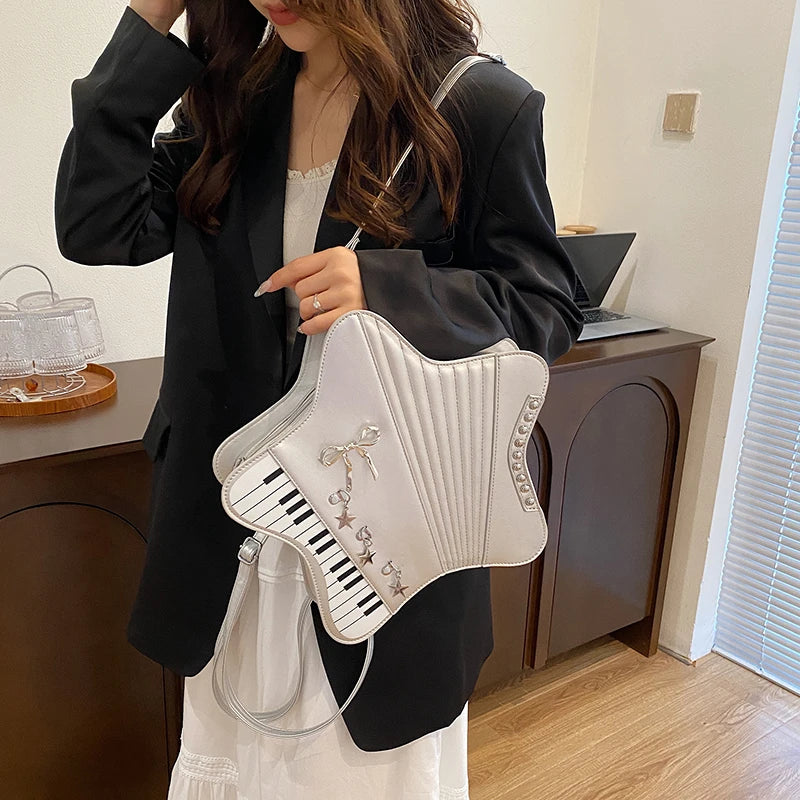 Pu Star Piano Funny Personality Handbags 2026 Creative New Style Bags Five-pointed Star Bow Tie Fashion Multipurpose Backpacks