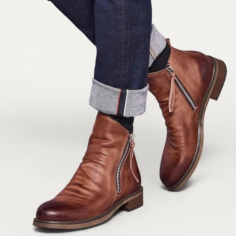 Fashion Men's Chelsea Boots Autumn Leather Ankle Boots Retro High-top Zipper Boots for Men Non-slip Platform Shoes Plus Size New