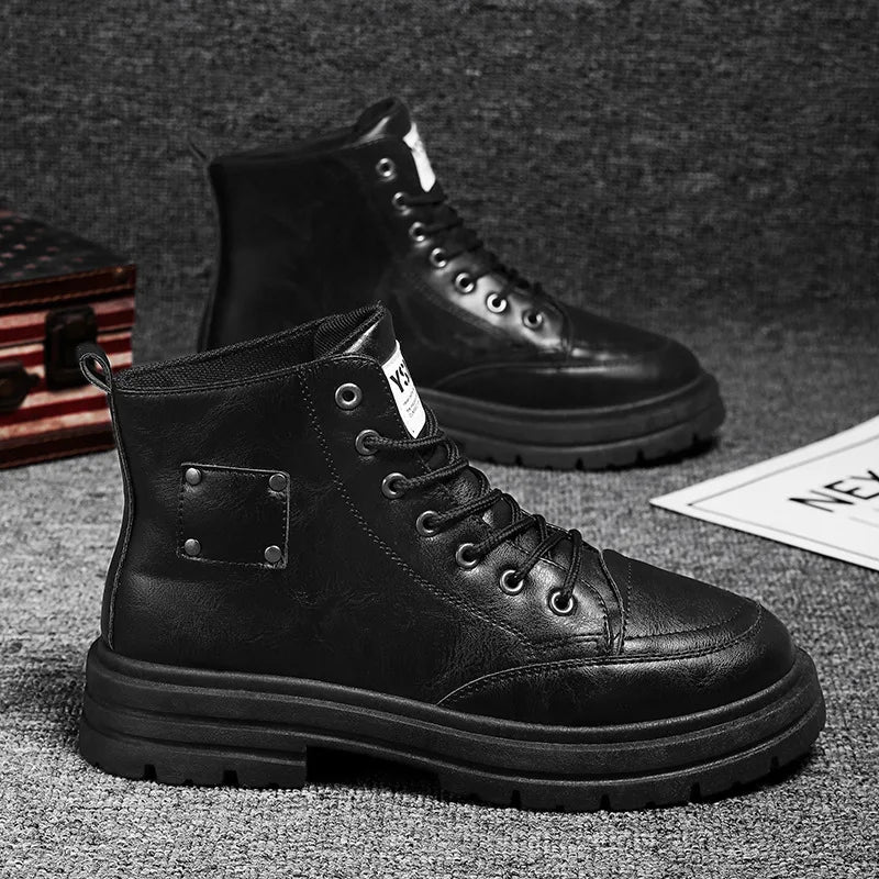 Men Boots Fashion Leather Men Motorcycle Boots Designer British Style Ankle Boots New Outdoor Non-Slip Men High Top Sports Shoes