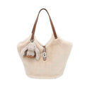New Fur Shoulder Bag with Rabbit Plush Charm Zipper Closure Soft Texture Casual Fashion Large Capacity Handbag Unisex Minimalist