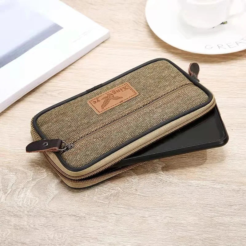 Wear-resistant canvas waist bag for men wearing belts, horizontal and vertical waist-hanging wallet, outdoor work waist bag