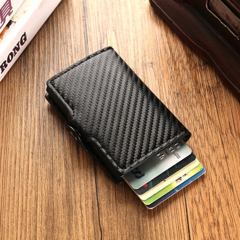 RFID Blocking Credit Card Holder Clutch Bag Men Luxury Brand Bag Card Wallet Carbon Fiber Leather Business Bank Cardholder Case