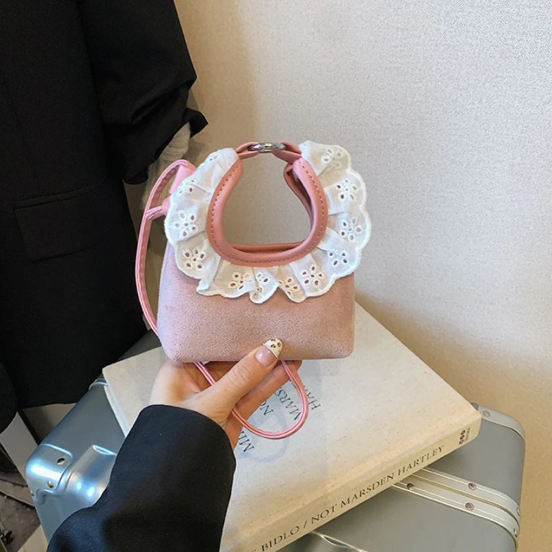 Mini Crossbody Bag with Lace Trim Vintage Denim Small Handbag for Women Lady Cute Casual Phone Bag Female Sling Shoulder Purse