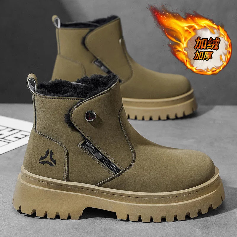 Men High-top Shoes Outdoor Waterproof Leather Boot Fashion Casual Ankle Boot Thicke Plush Warm Winter Boots for Men Botas Hombre