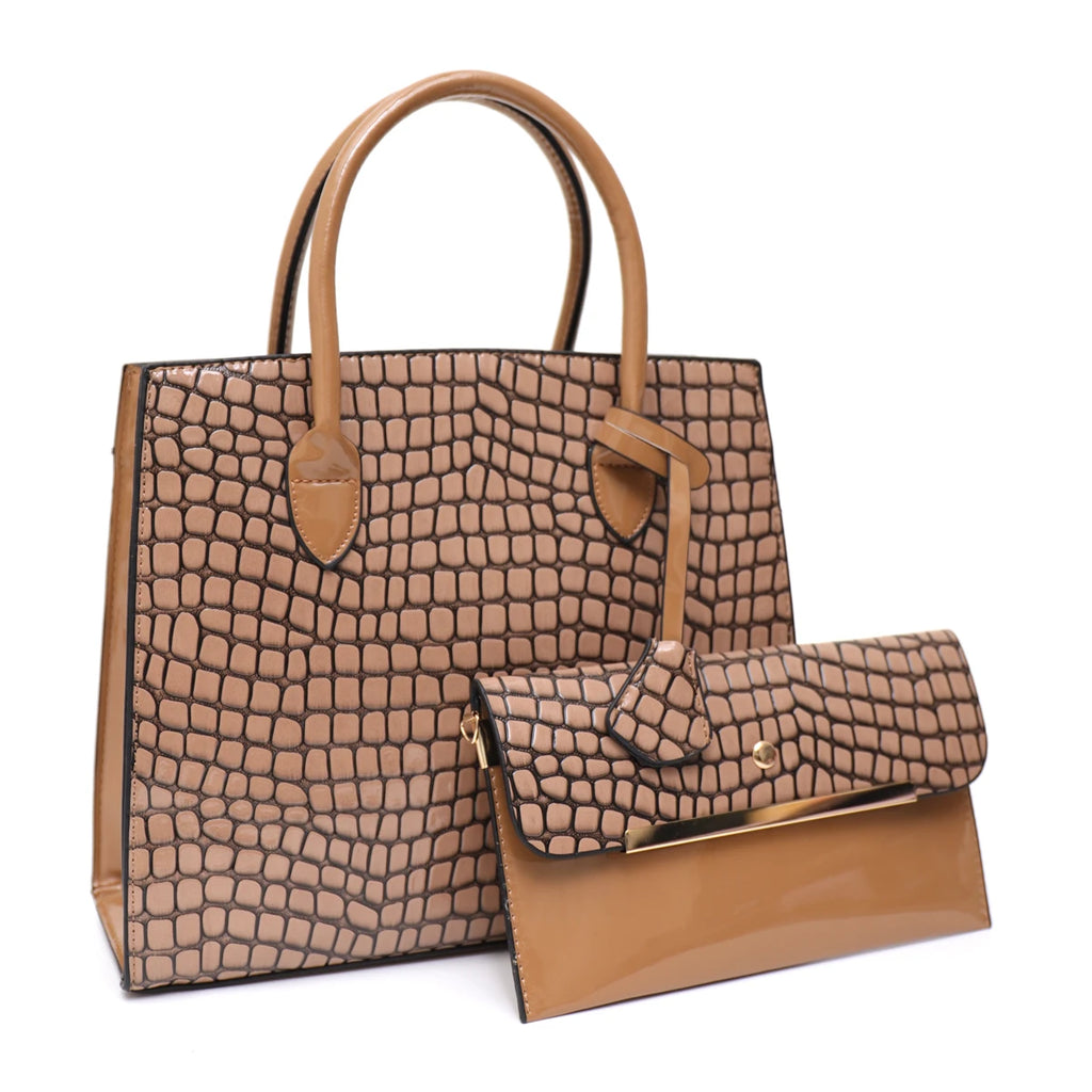 CEZIRA Women 2 pcs Handbags Set Luxury Fashion PU Leather Tote Top-handle Bag Flap Cover Purse with Adjustable Long Strap Daily