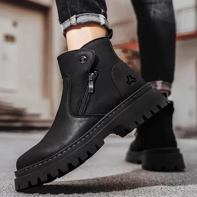 Men High-top Shoes Outdoor Waterproof Leather Boot Fashion Casual Ankle Boot Thicke Plush Warm Winter Boots for Men Botas Hombre
