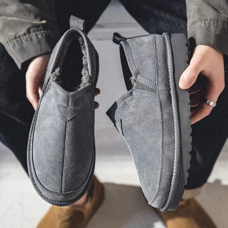 Winter Women Men Genuine Cow Leather Snow Boots 2026 New Design Female Fashion Ankle Boots Classic Ladies Warm Fur Flat Shoes
