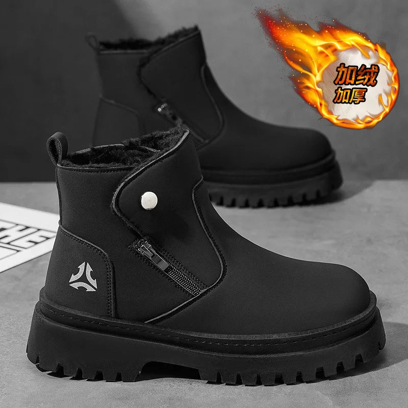 Men High-top Shoes Outdoor Waterproof Leather Boot Fashion Casual Ankle Boot Thicke Plush Warm Winter Boots for Men Botas Hombre