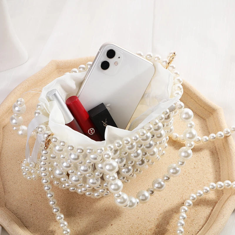 Women's Fashionable Crossbody Bag Hand-Woven Pearl Beaded Shoulder Trendy High-Quality Noble Hand Bill Carrier