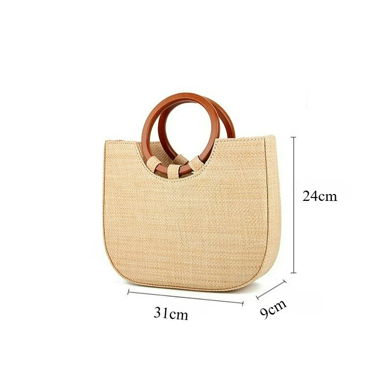 Women's Beach Bag Hand-held Straw Semi-round Hand Bag Holiday Woven Bag