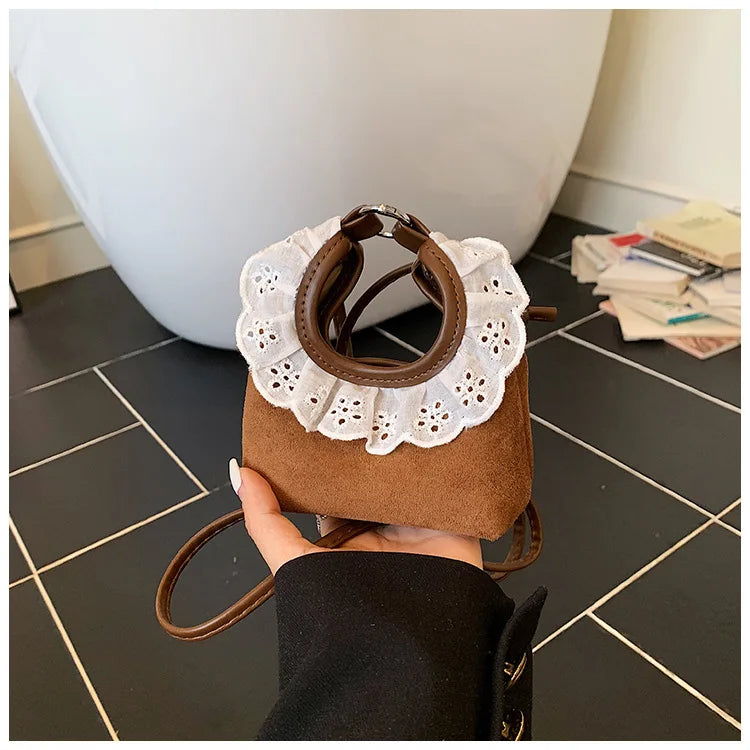 Mini Crossbody Bag with Lace Trim Vintage Denim Small Handbag for Women Lady Cute Casual Phone Bag Female Sling Shoulder Purse