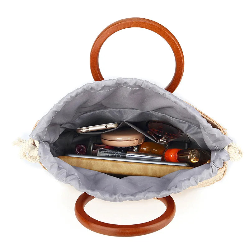 Women's Beach Bag Hand-held Straw Semi-round Hand Bag Holiday Woven Bag