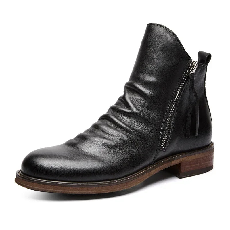 Fashion Men's Chelsea Boots Autumn Leather Ankle Boots Retro High-top Zipper Boots for Men Non-slip Platform Shoes Plus Size New