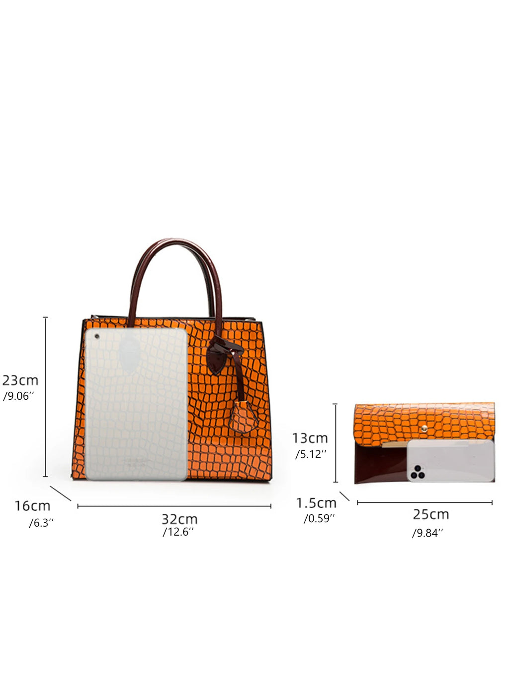 CEZIRA Women 2 pcs Handbags Set Luxury Fashion PU Leather Tote Top-handle Bag Flap Cover Purse with Adjustable Long Strap Daily