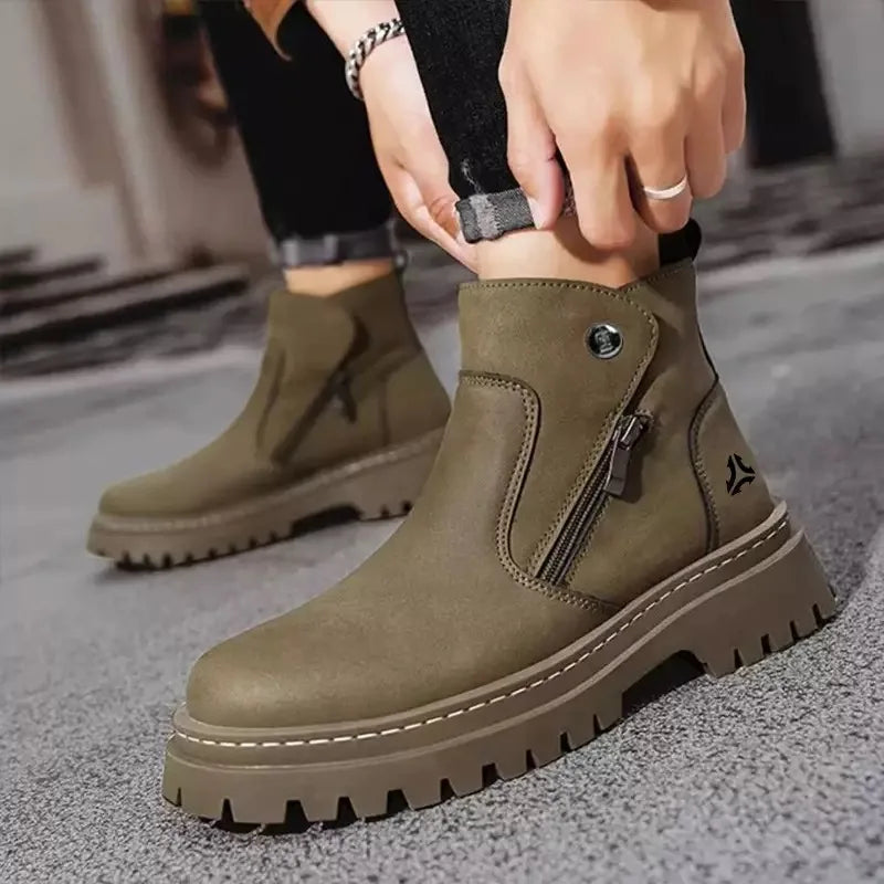 Men High-top Shoes Outdoor Waterproof Leather Boot Fashion Casual Ankle Boot Thicke Plush Warm Winter Boots for Men Botas Hombre