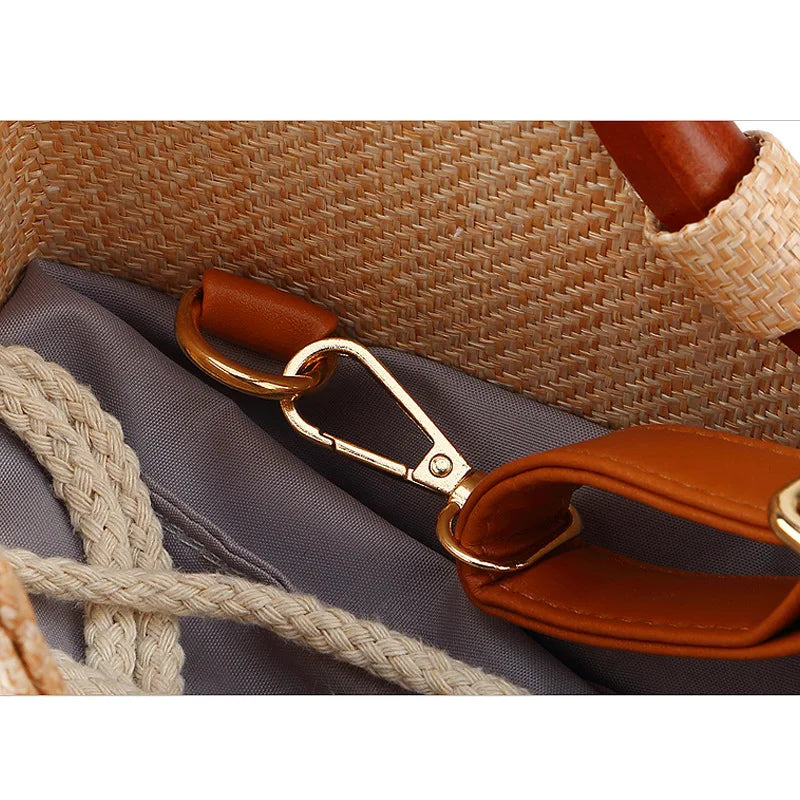 Women's Beach Bag Hand-held Straw Semi-round Hand Bag Holiday Woven Bag