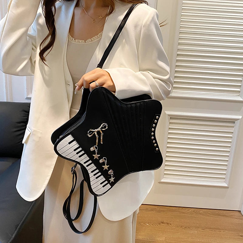 Pu Star Piano Funny Personality Handbags 2026 Creative New Style Bags Five-pointed Star Bow Tie Fashion Multipurpose Backpacks