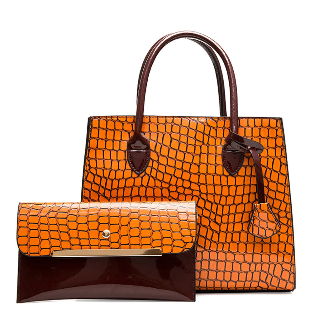 CEZIRA Women 2 pcs Handbags Set Luxury Fashion PU Leather Tote Top-handle Bag Flap Cover Purse with Adjustable Long Strap Daily