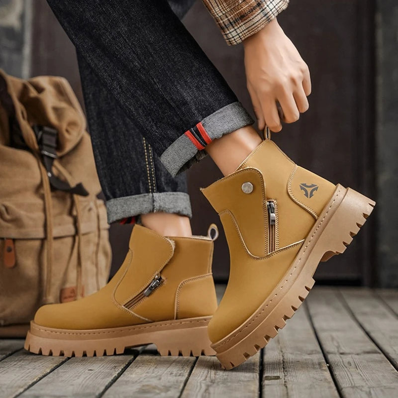 Men High-top Shoes Outdoor Waterproof Leather Boot Fashion Casual Ankle Boot Thicke Plush Warm Winter Boots for Men Botas Hombre