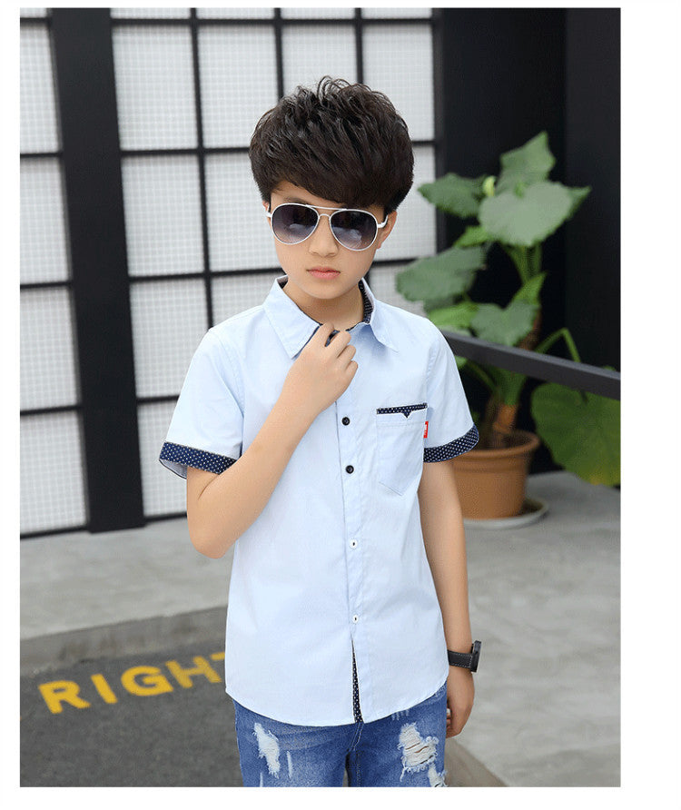 School Boys Shirts Short Sleeve Blouses For Boys Children Clothing Cotton Turn-Down Collar Kids Tops 5 7 9 11 13 15 Years Old