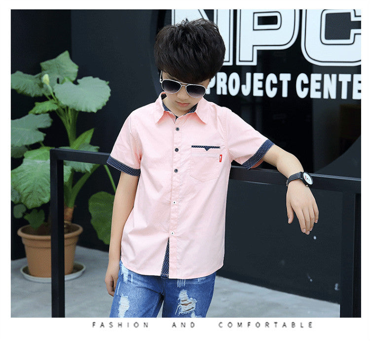 School Boys Shirts Short Sleeve Blouses For Boys Children Clothing Cotton Turn-Down Collar Kids Tops 5 7 9 11 13 15 Years Old