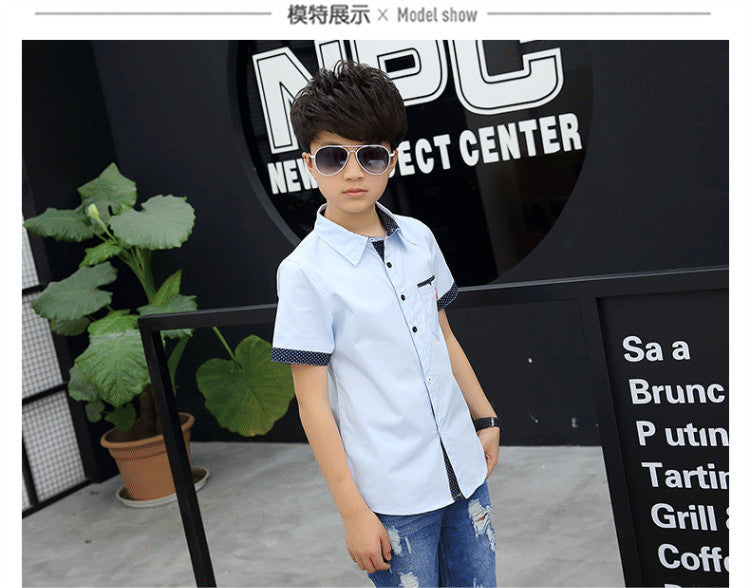 School Boys Shirts Short Sleeve Blouses For Boys Children Clothing Cotton Turn-Down Collar Kids Tops 5 7 9 11 13 15 Years Old