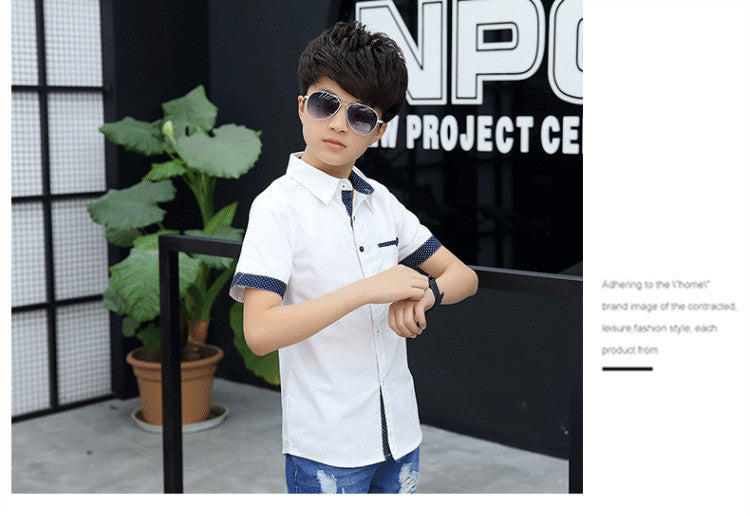 School Boys Shirts Short Sleeve Blouses For Boys Children Clothing Cotton Turn-Down Collar Kids Tops 5 7 9 11 13 15 Years Old