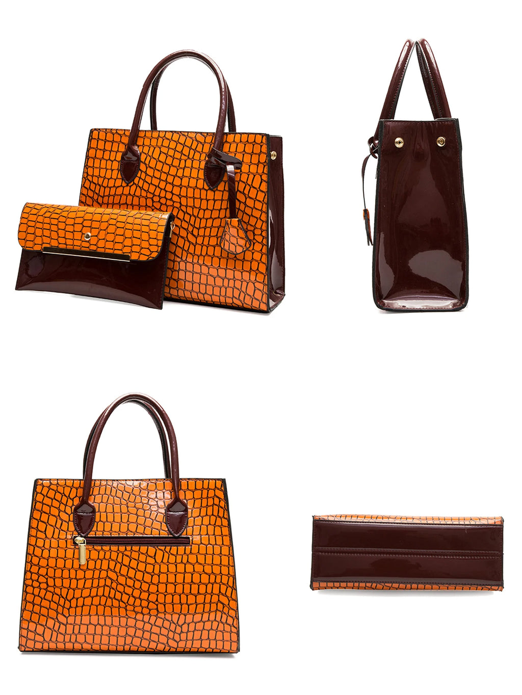 CEZIRA Women 2 pcs Handbags Set Luxury Fashion PU Leather Tote Top-handle Bag Flap Cover Purse with Adjustable Long Strap Daily