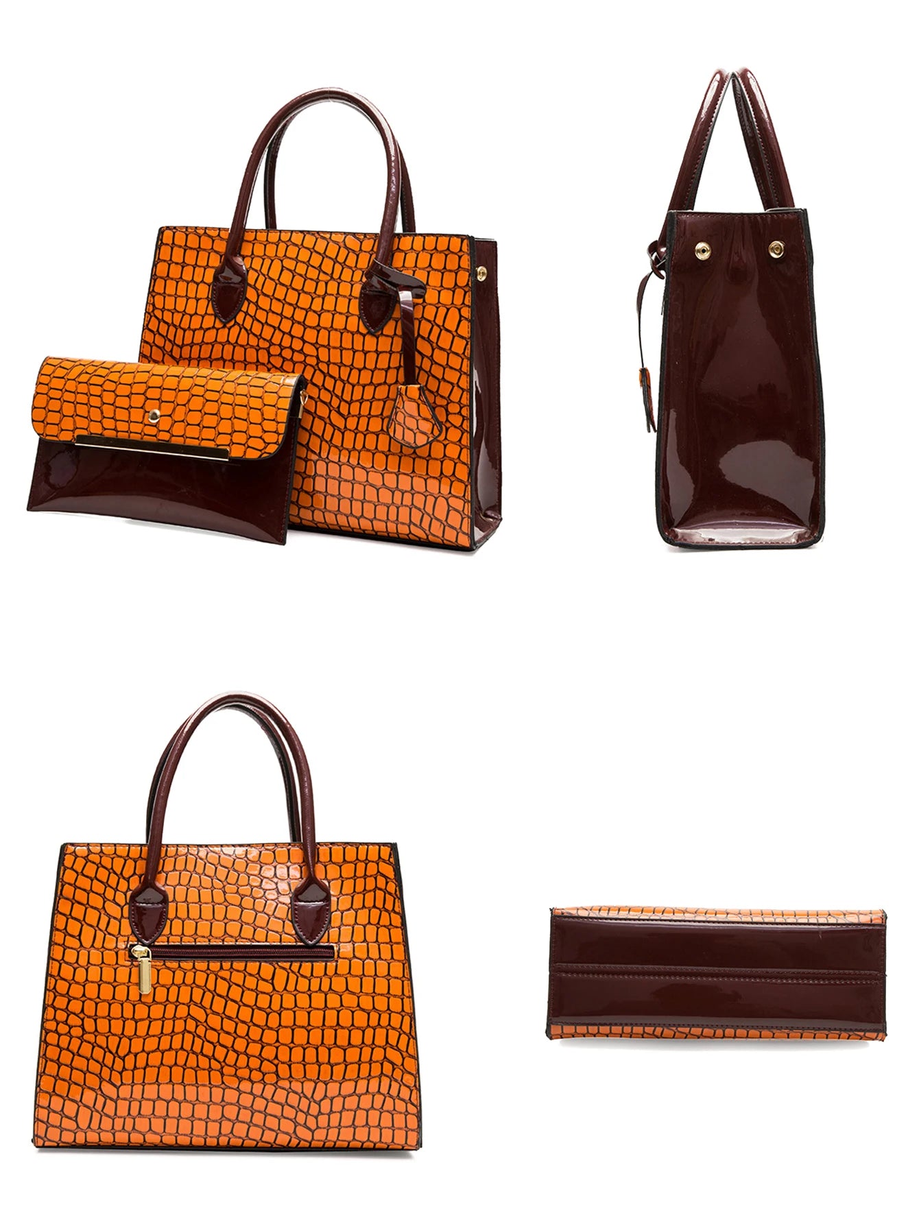 CEZIRA Women 2 pcs Handbags Set Luxury Fashion PU Leather Tote Top-handle Bag Flap Cover Purse with Adjustable Long Strap Daily