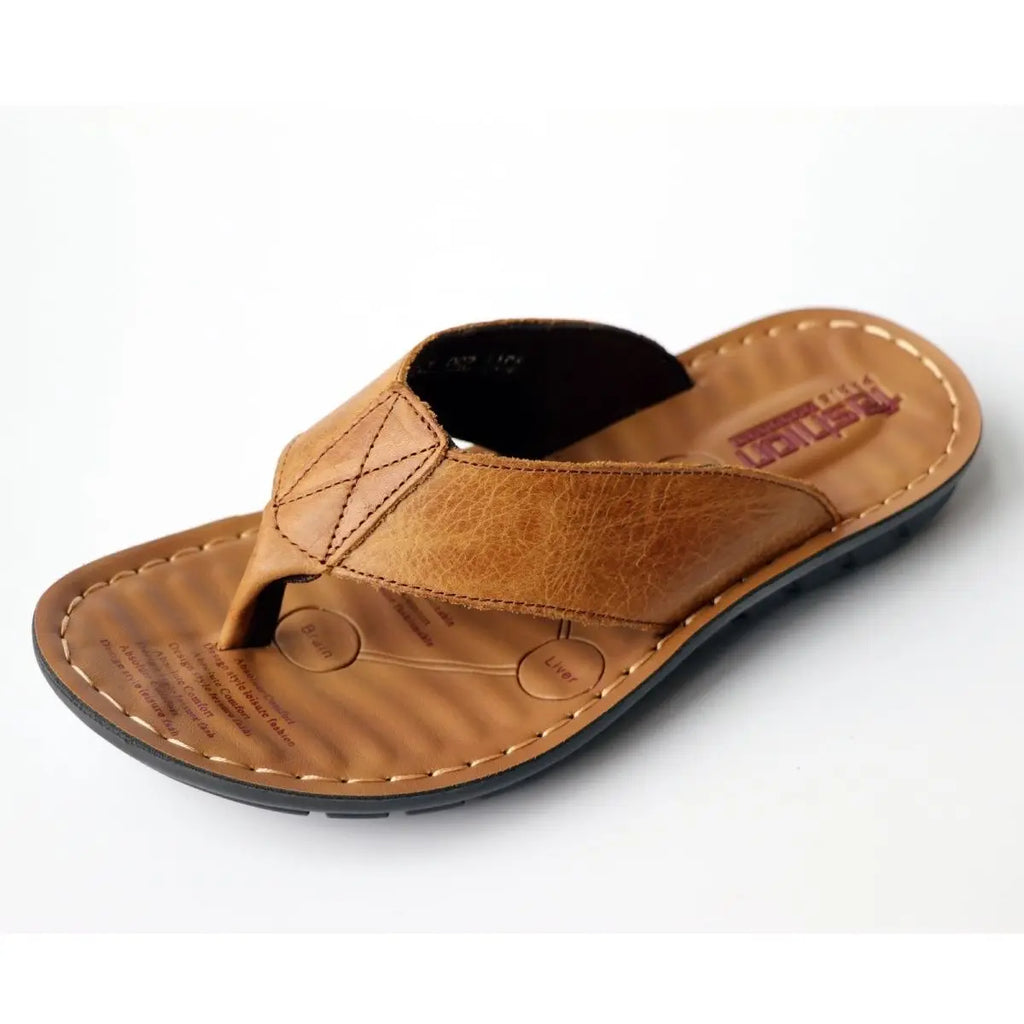 Summer Shoes Men Slippers Genuine Leather Mens Flip Flops Flat Mens Sandals Holiday Non-slip Black Khaki A673