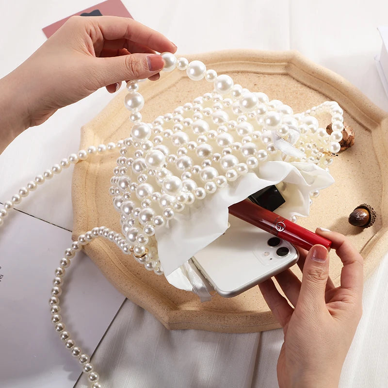 Women's Fashionable Crossbody Bag Hand-Woven Pearl Beaded Shoulder Trendy High-Quality Noble Hand Bill Carrier