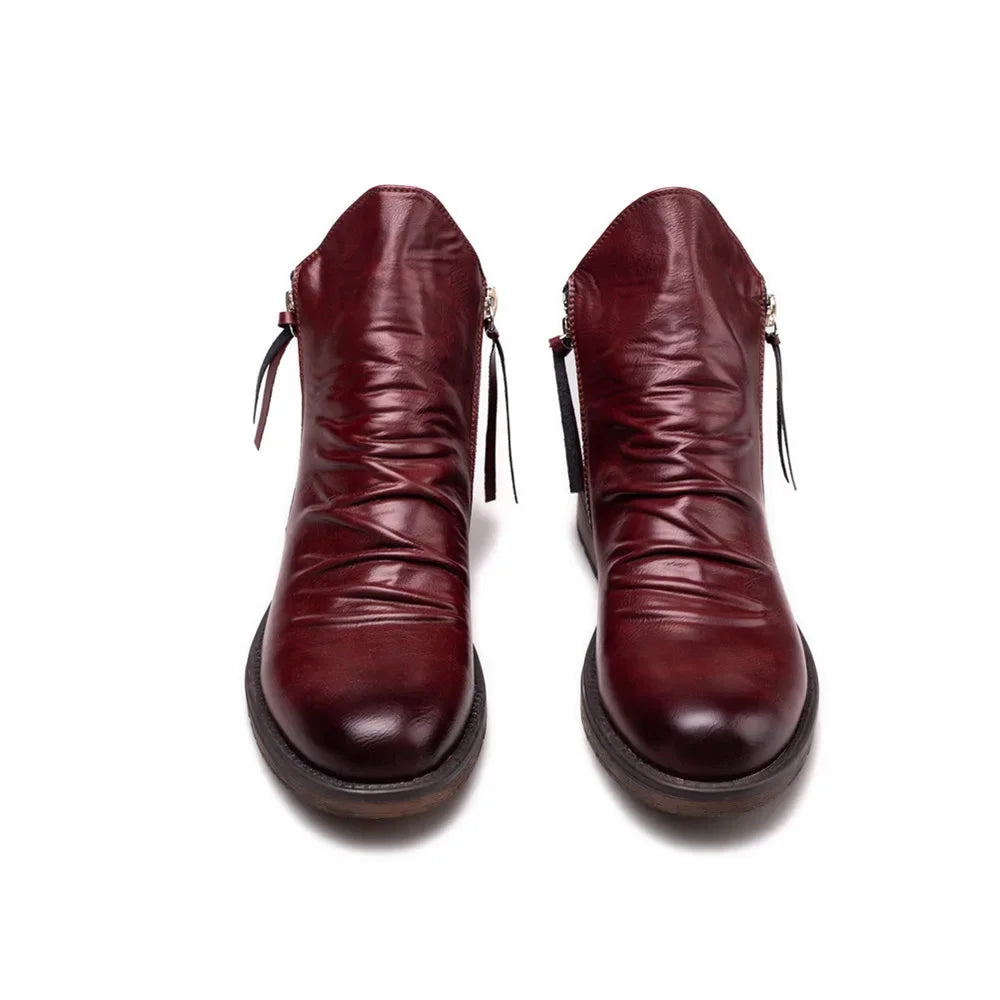 Fashion Men's Chelsea Boots Autumn Leather Ankle Boots Retro High-top Zipper Boots for Men Non-slip Platform Shoes Plus Size New