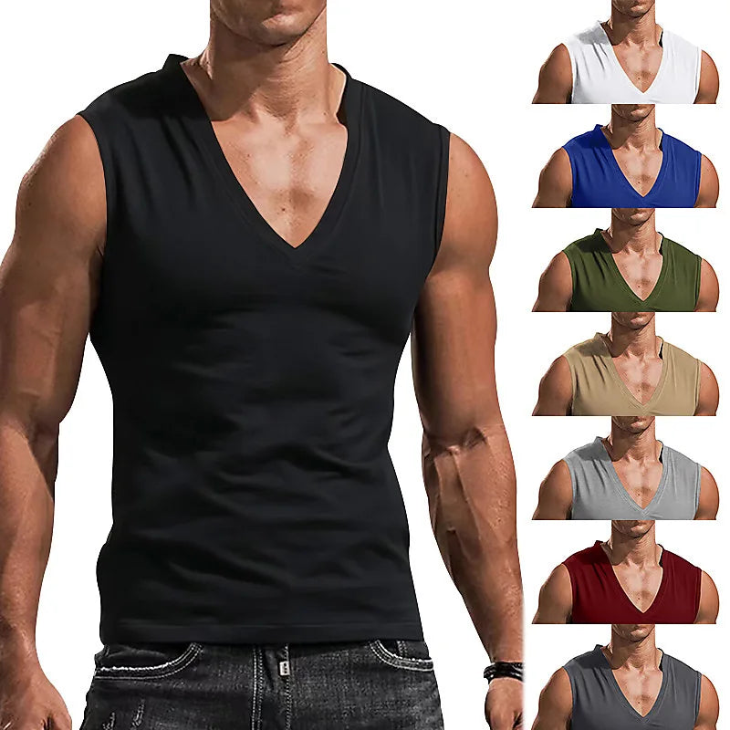 Men's V-neck Sleeveless Vest For Slimming And Muscle Building, Daily Wear, Simple Fashion, And A Strong Sense Of Power Top
