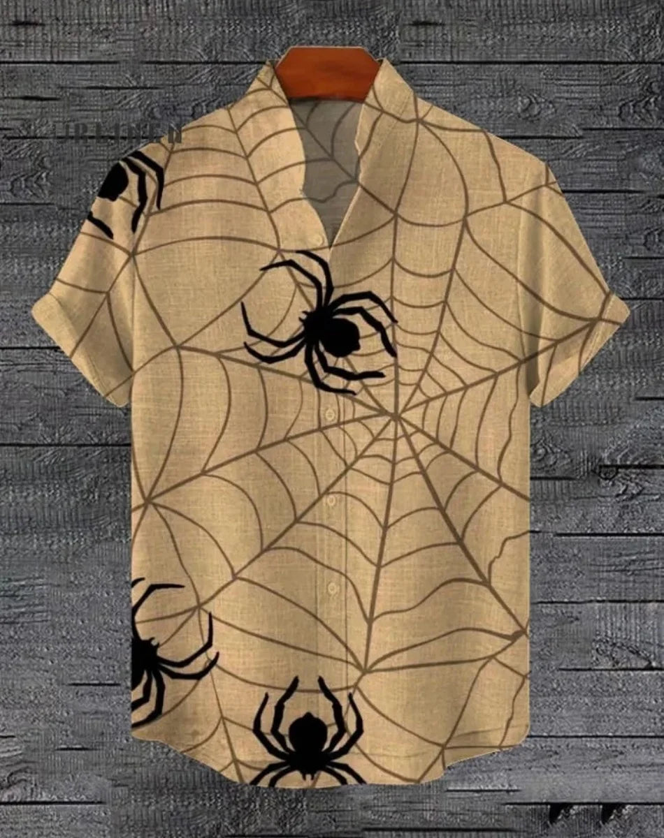 New Men's Cat Animal Pattern Shirt Short Sleeve Button Lapel Shirt Summer Loose Tops Holiday Casual Hawaiian Shirt