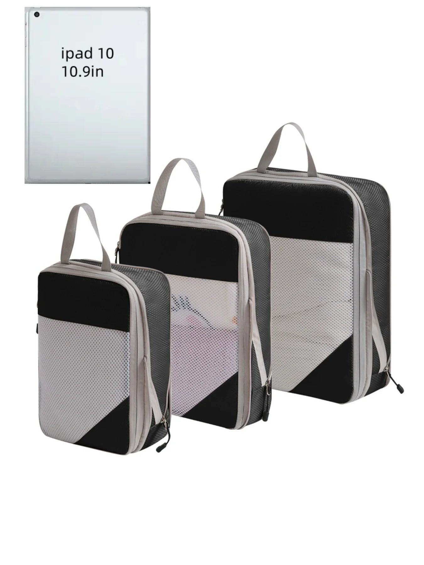 Set of 3 Compressible Packing Travel Storage Bags Cubes Waterproof Suitcase Nylon Portable with Handbag Luggage Organizer