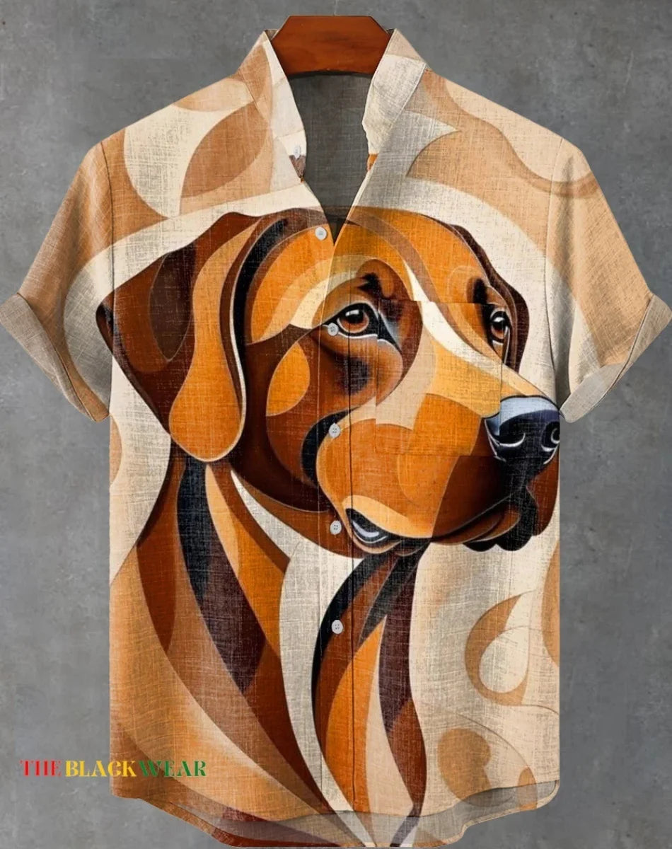 New Men's Cat Animal Pattern Shirt Short Sleeve Button Lapel Shirt Summer Loose Tops Holiday Casual Hawaiian Shirt