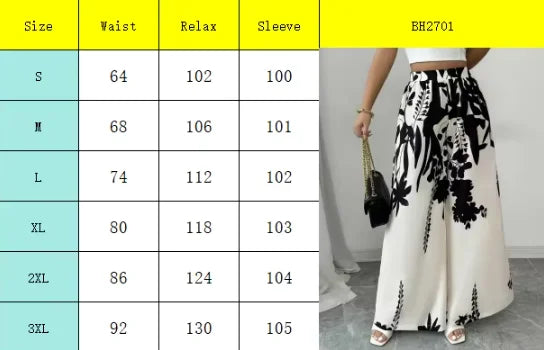 Women's Trousers Fashionable High Street Black And White Flower High Waist Casual Wide Leg Pants 2026 Spring Summer New Style