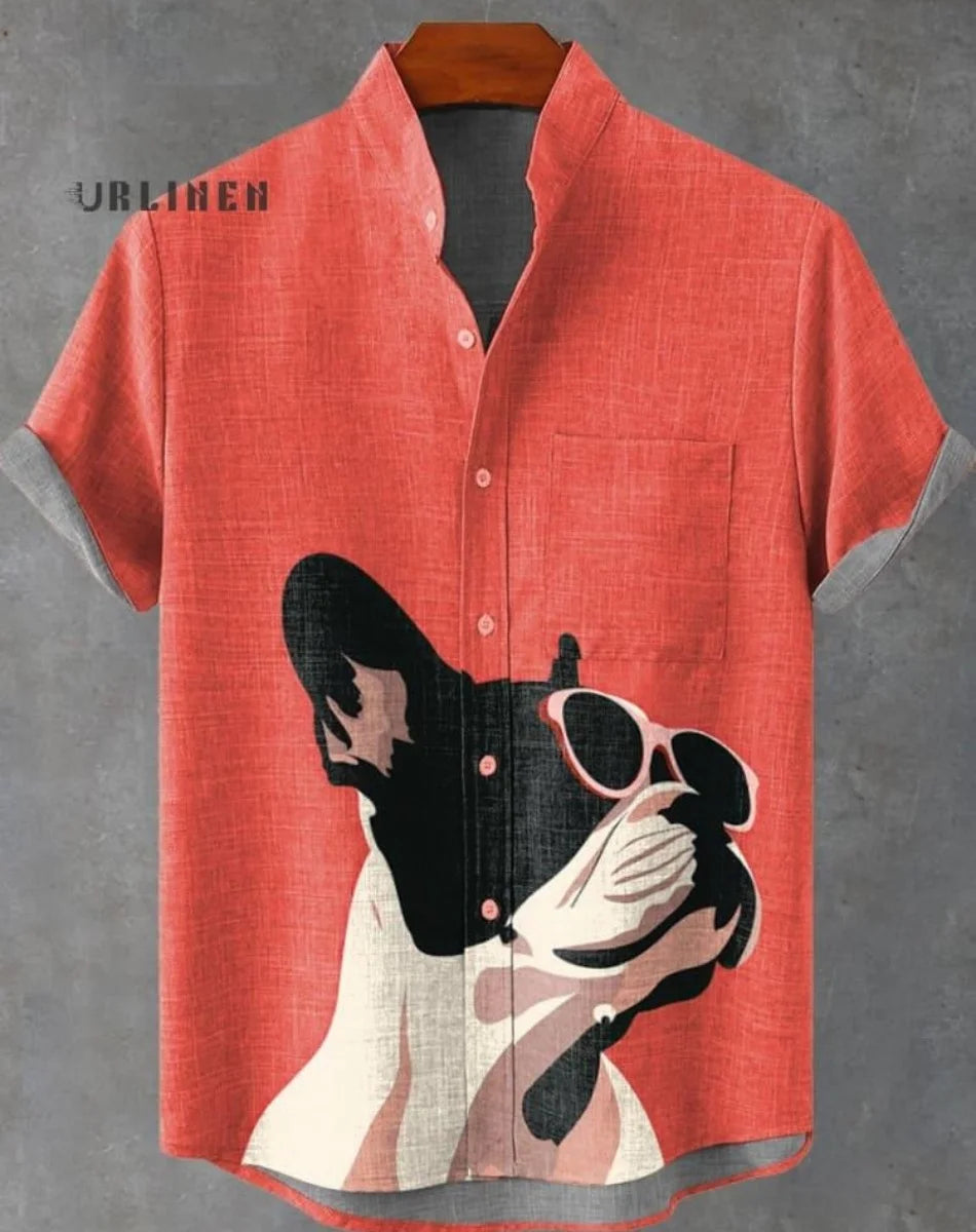 New Men's Cat Animal Pattern Shirt Short Sleeve Button Lapel Shirt Summer Loose Tops Holiday Casual Hawaiian Shirt