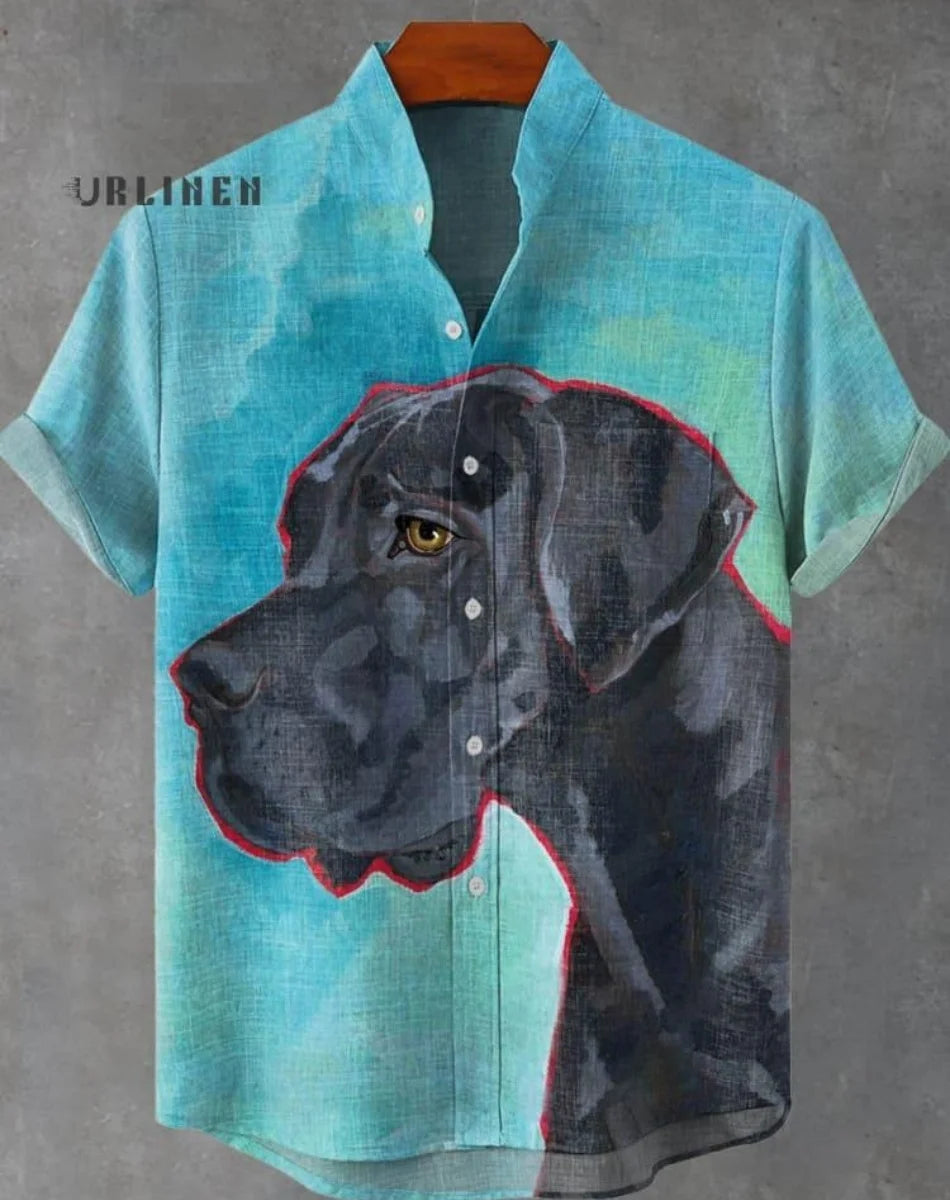 New Men's Cat Animal Pattern Shirt Short Sleeve Button Lapel Shirt Summer Loose Tops Holiday Casual Hawaiian Shirt