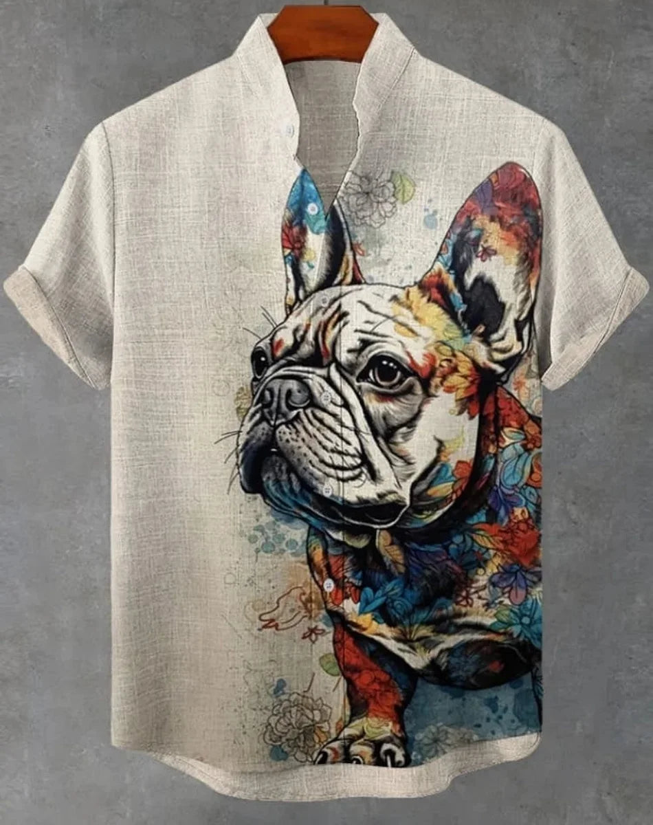 New Men's Cat Animal Pattern Shirt Short Sleeve Button Lapel Shirt Summer Loose Tops Holiday Casual Hawaiian Shirt